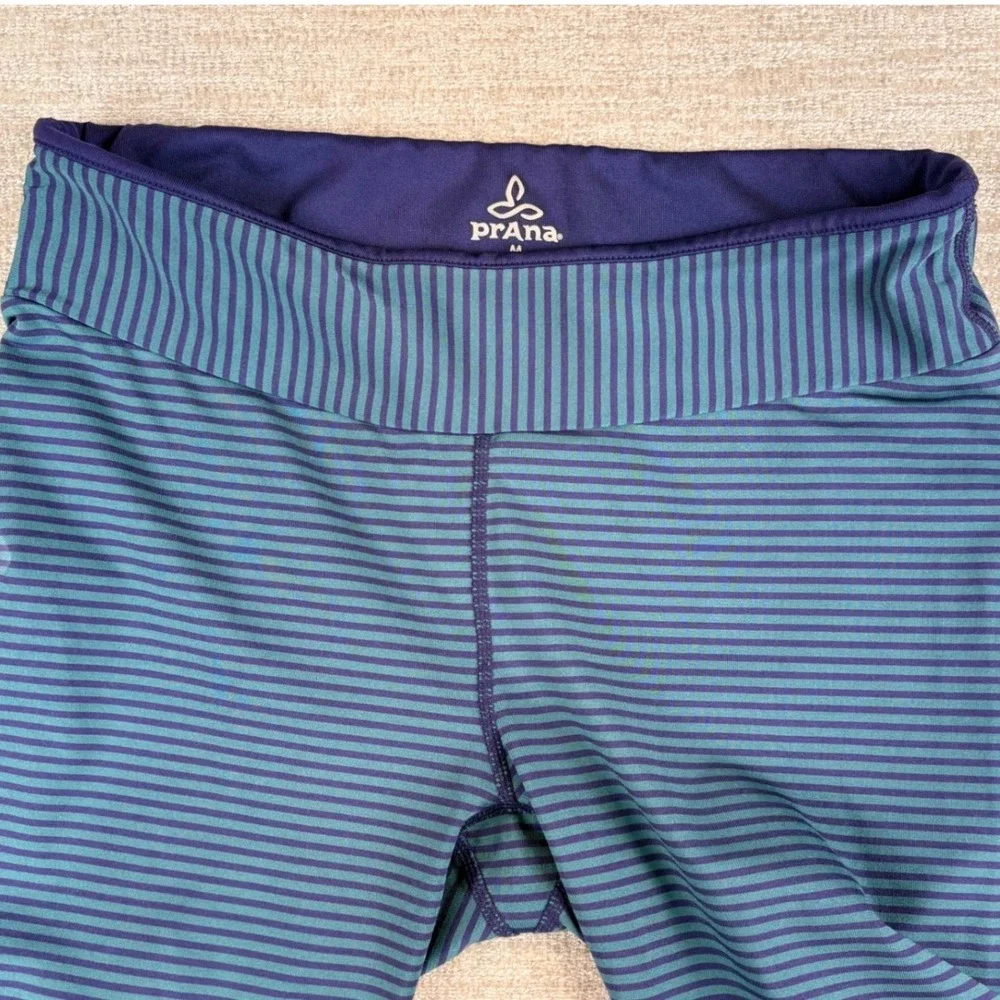 prAna Womens Sapphire Striped Athletic Leggings Medium Blue Teal Yoga Activewear